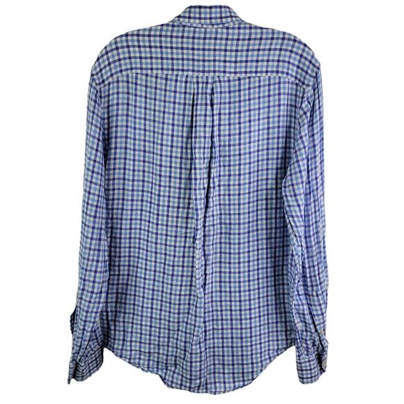 Vineyard Vines Shirt Mens Small Blue Gingham Check Linen Classic Fit Tucker - Picture 3 of 8